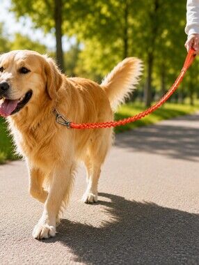 Reflective Bungee Dog Leash Orange Shock Absorbing Pet Lead with Carabiner Clip